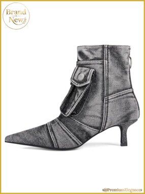 Denim Ankle Booties Pointed Toe Kitten Heel Side Zipper Womens Casual Boots